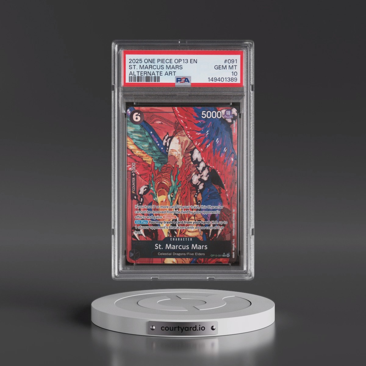 2025 One Piece OP13-Carrying on His Will #091 St. Marcus Mars - Alternate Art (PSA 10 GEM MINT)