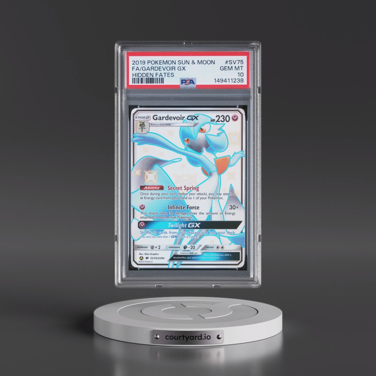 2019 Pokémon Sun & Moon Hidden Fates #SV75 Gardevoir GX - Holo Full Art (PSA 10 GEM MINT)