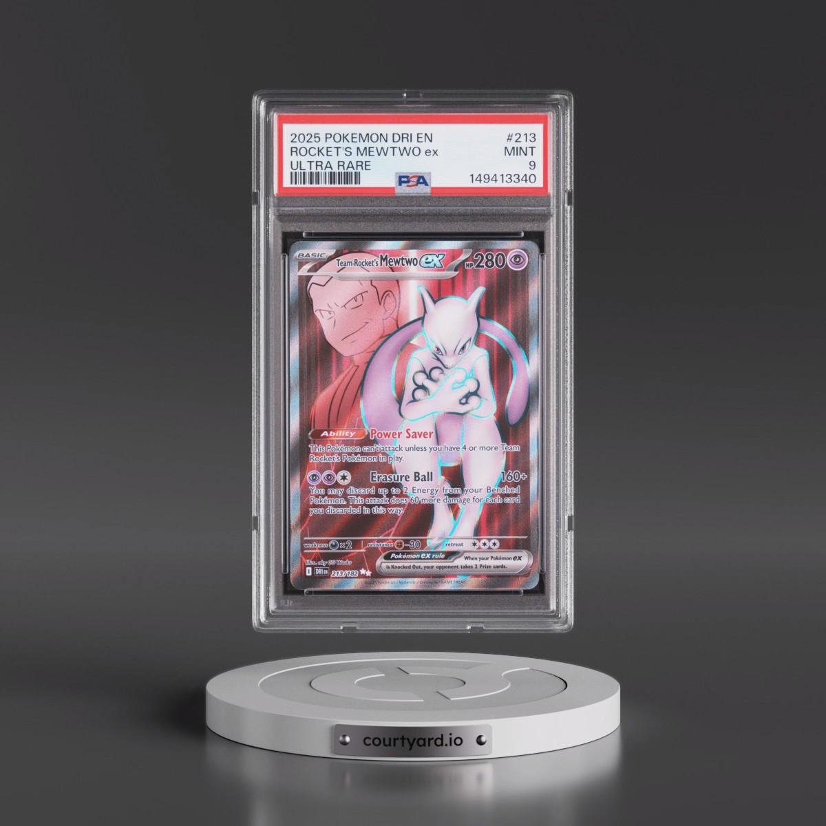2025 Pokémon Dri EN-Destined Rivals #213 Team Rocket's Mewtwo EX - Holo Ultra Rare (PSA 9 MINT)