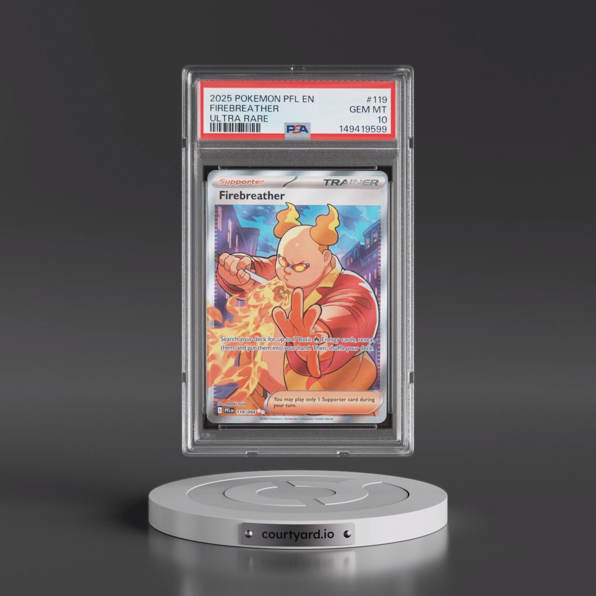 2025 Pokémon Pfl EN-Phantasmal Flames #119 Firebreather - Ultra Rare (PSA 10 GEM MINT)