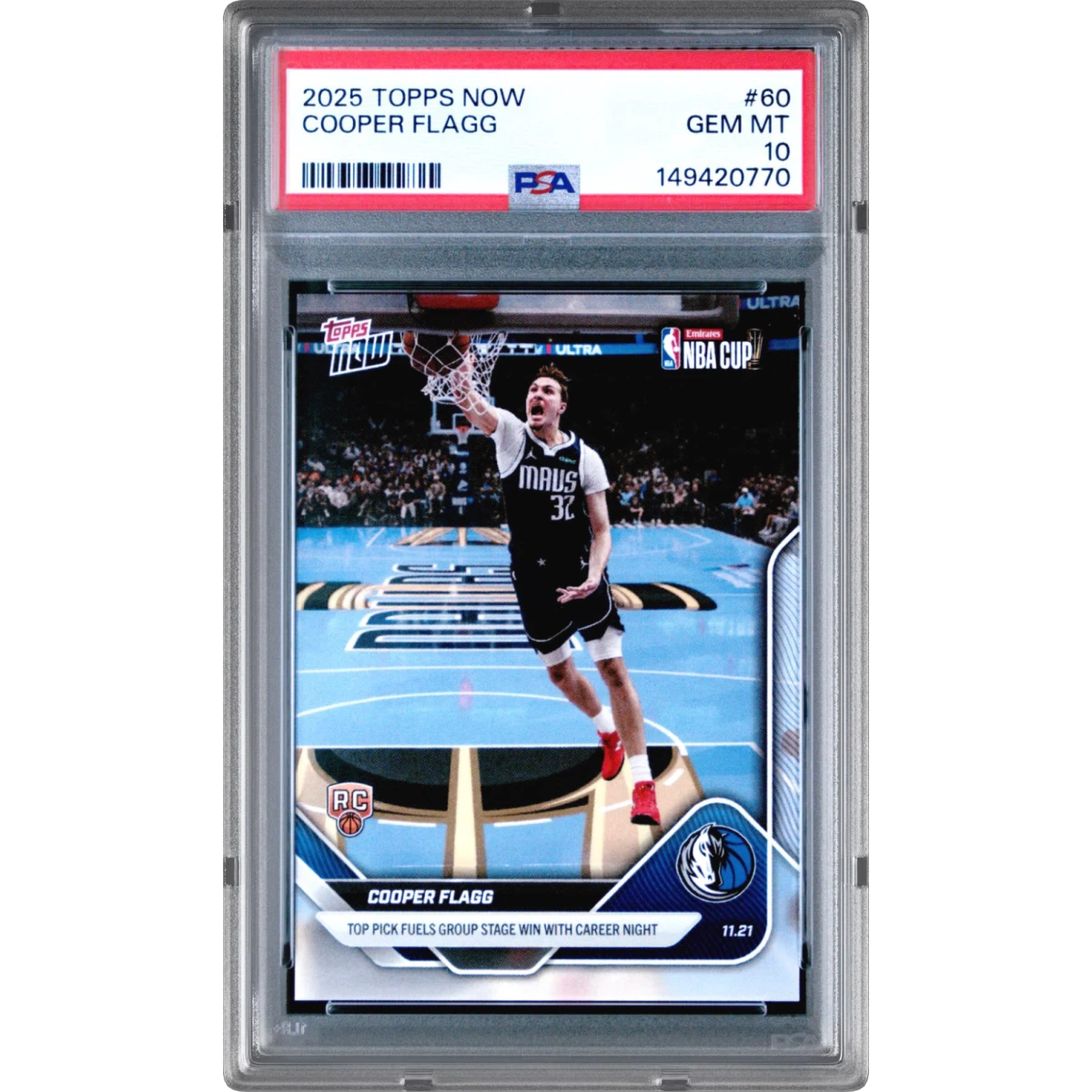 2025 Topps Now #60 Cooper Flagg (PSA 10 GEM MINT)