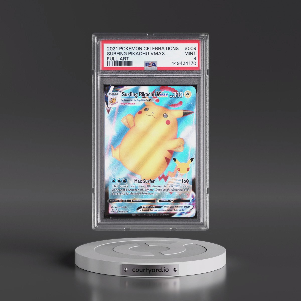 2021 Pokémon Celebrations #009 Surfing Pikachu Vmax - Full Art (PSA 9 MINT)