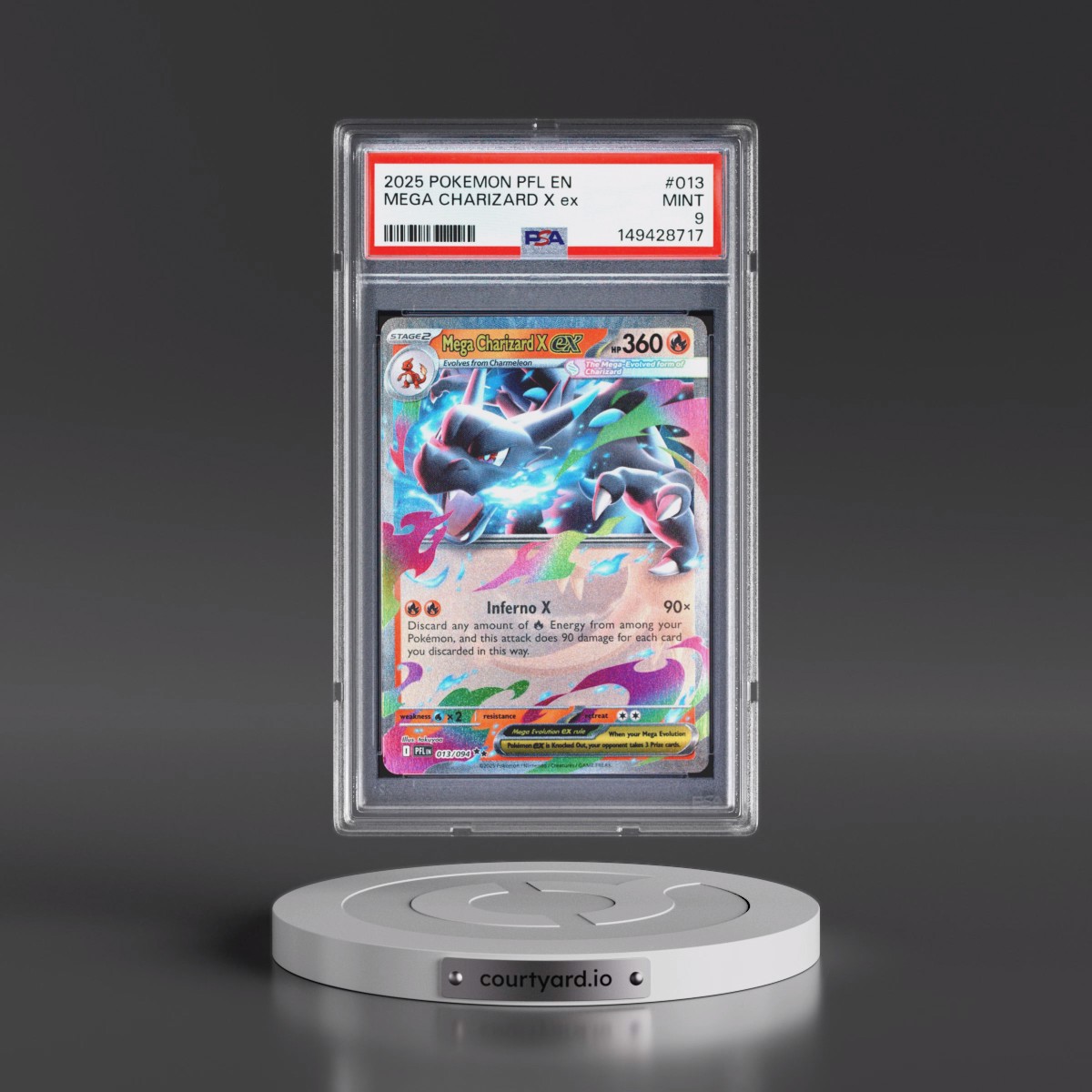 2025 Pokémon Pfl EN-Phantasmal Flames #013 Mega Charizard X EX - Holo (PSA 9 MINT)