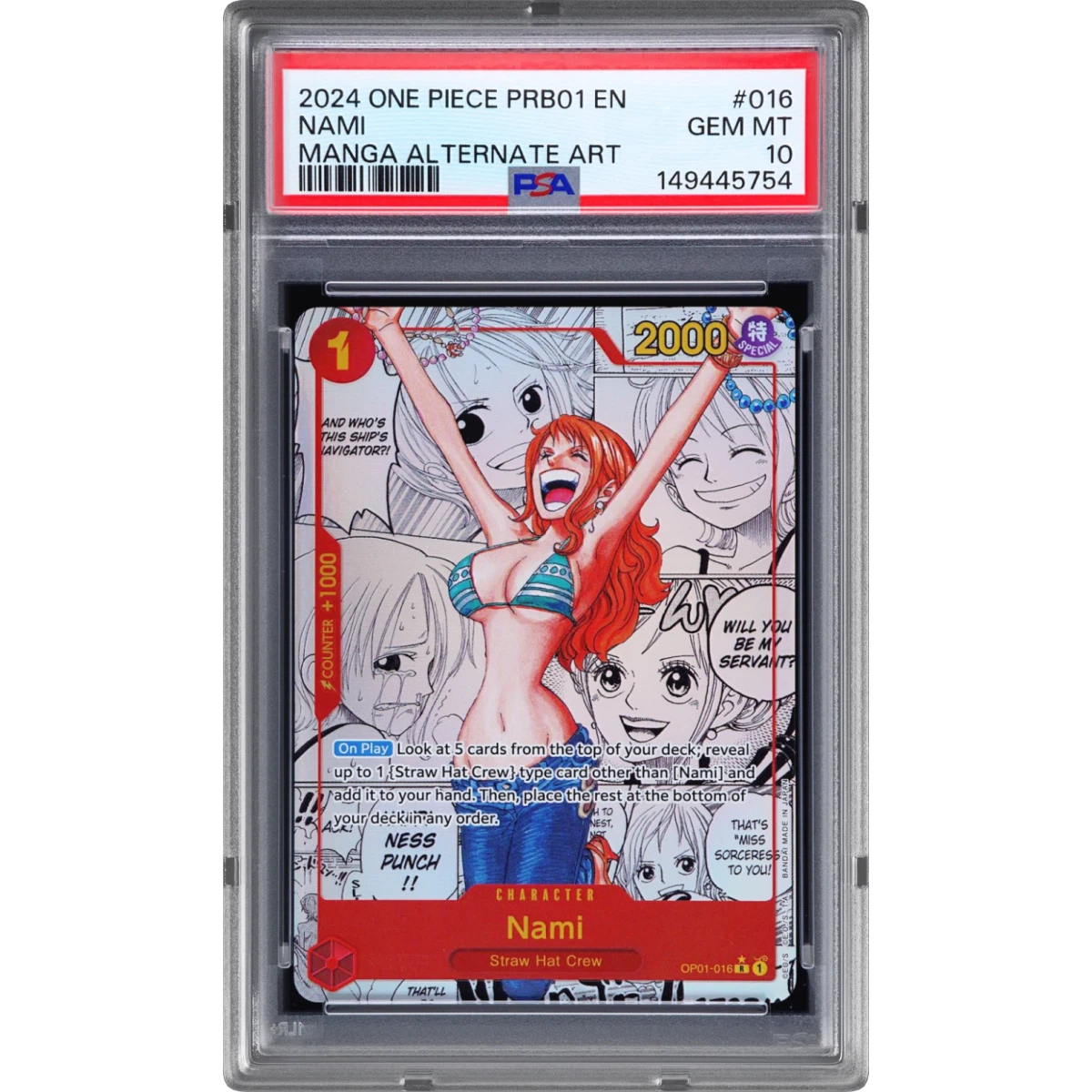 2024 One Piece PRB01-Premium Booster -One Piece Card the Best #016 Nami - Manga Alternate Art, PSA 10