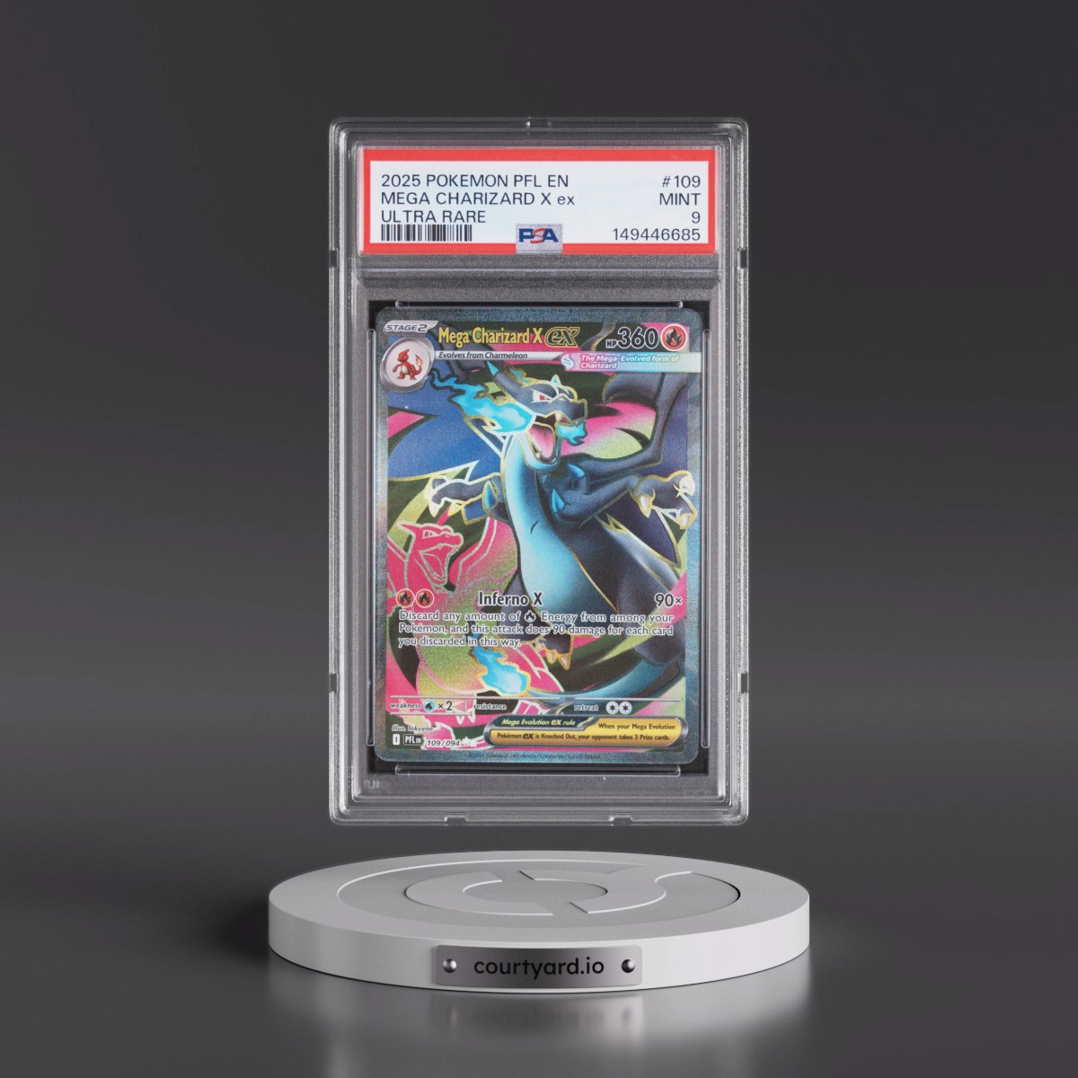2025 Pokémon Pfl EN-Phantasmal Flames #109 Mega Charizard X EX - Holo Ultra Rare (PSA 9 MINT)