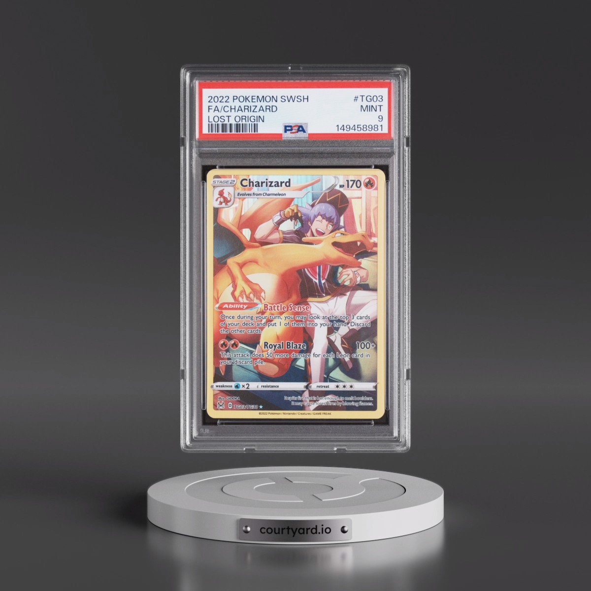 2022 Pokémon Sword & Shield Lost Origin #TG03 Charizard - Full Art (PSA 9 MINT)