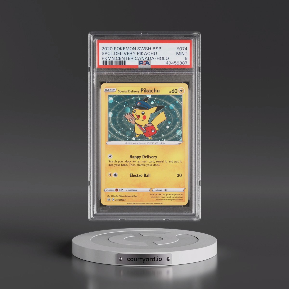 2020 Pokémon Swsh Black Star Promo #074 Special Delivery Pikachu - Holo Pokemon Center Canada (PSA 9 MINT)
