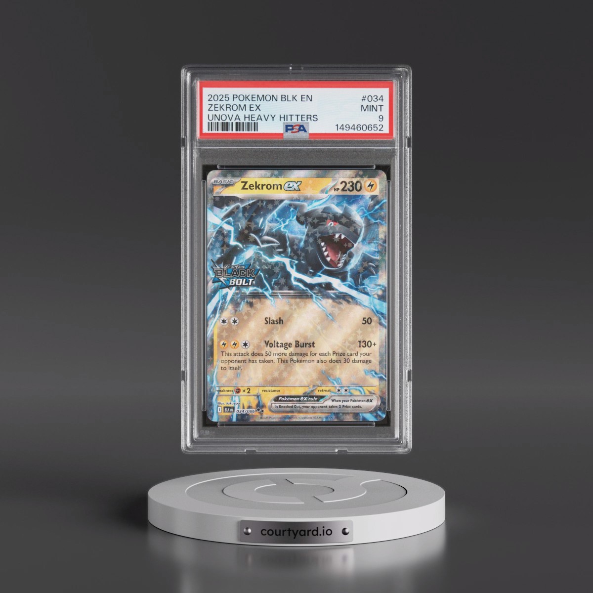 2025 Pokémon Blk EN-Black Bolt #034 Zekrom EX - Holo Unova Heavy Hitters Premium Collection (PSA 9 MINT)