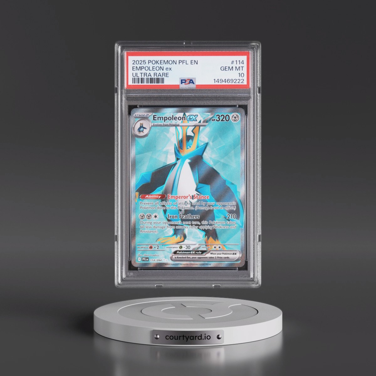2025 Pokémon Pfl EN-Phantasmal Flames #114 Empoleon EX - Holo Ultra Rare (PSA 10 GEM MINT)