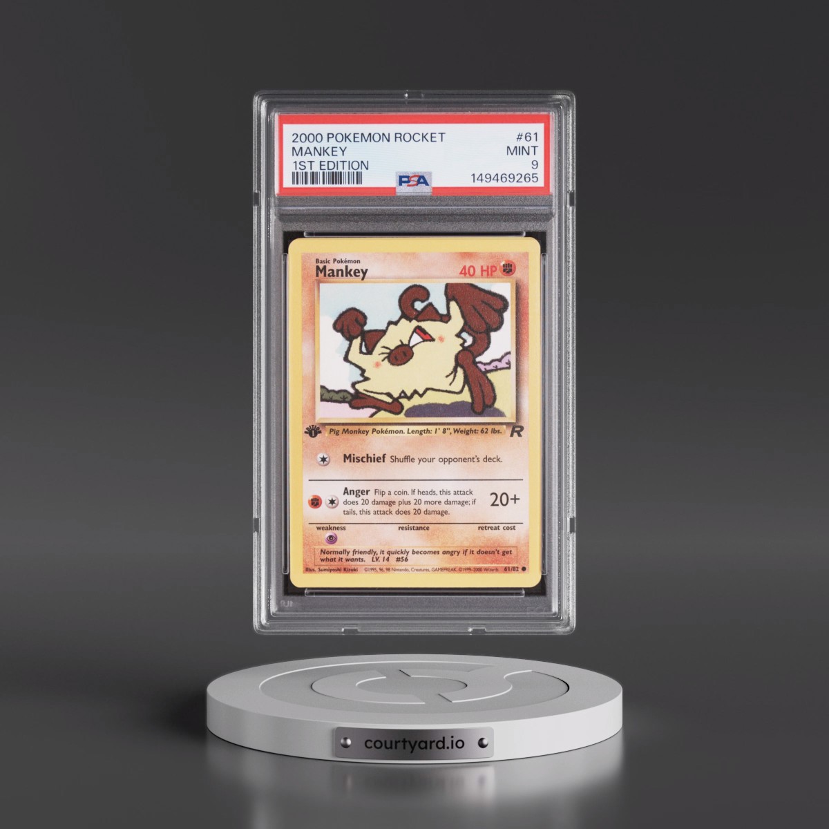 2000 Pokémon Rocket #61 Mankey - 1st Edition (PSA 9 MINT)
