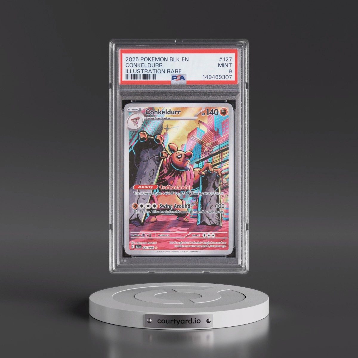 2025 Pokémon Blk EN-Black Bolt #127 Conkeldurr - Illustration Rare (PSA 9 MINT)