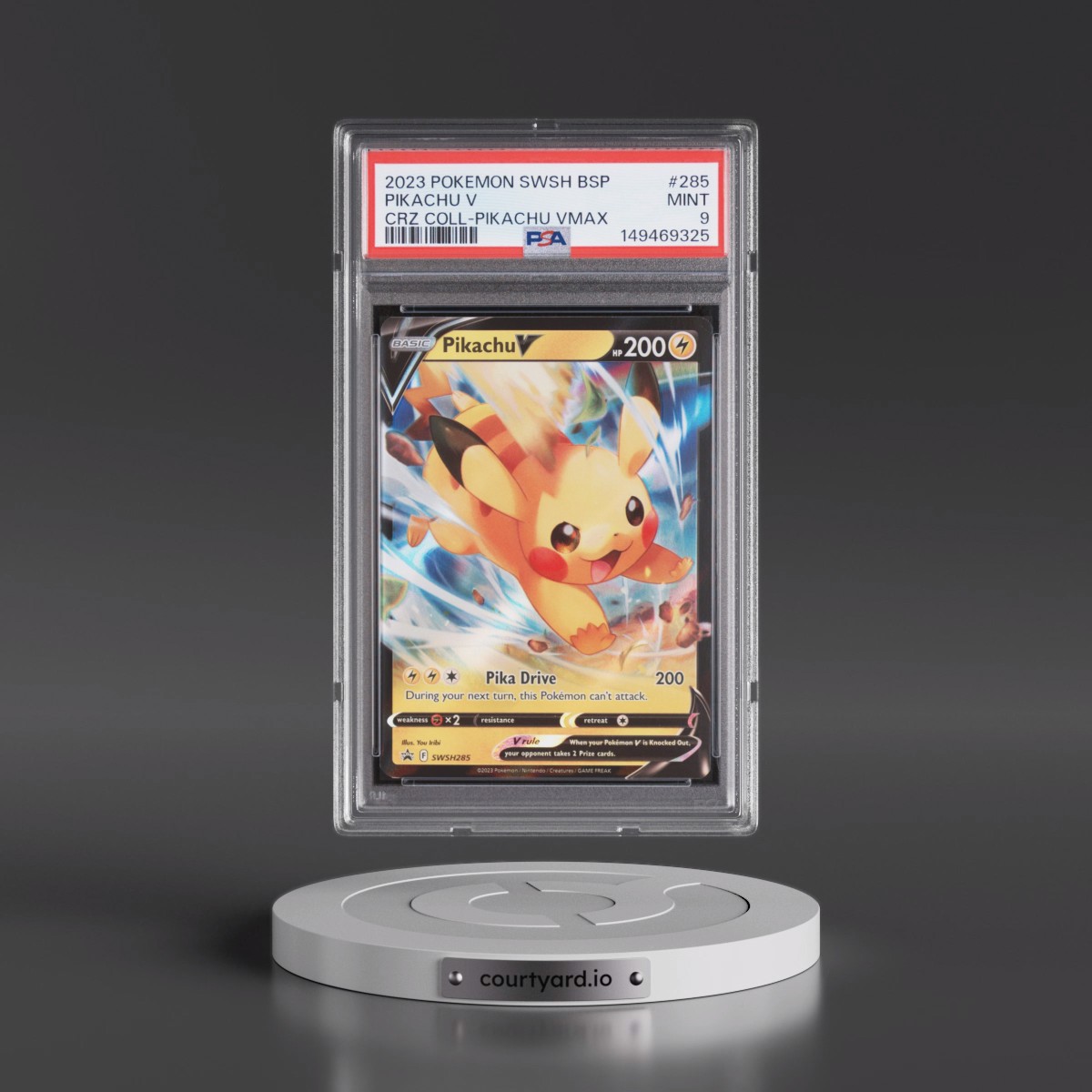 2023 Pokémon Swsh Black Star Promo #285 Pikachu V - Holo Crown Zenith Collections-Pikachu Vmax (PSA 9 MINT)
