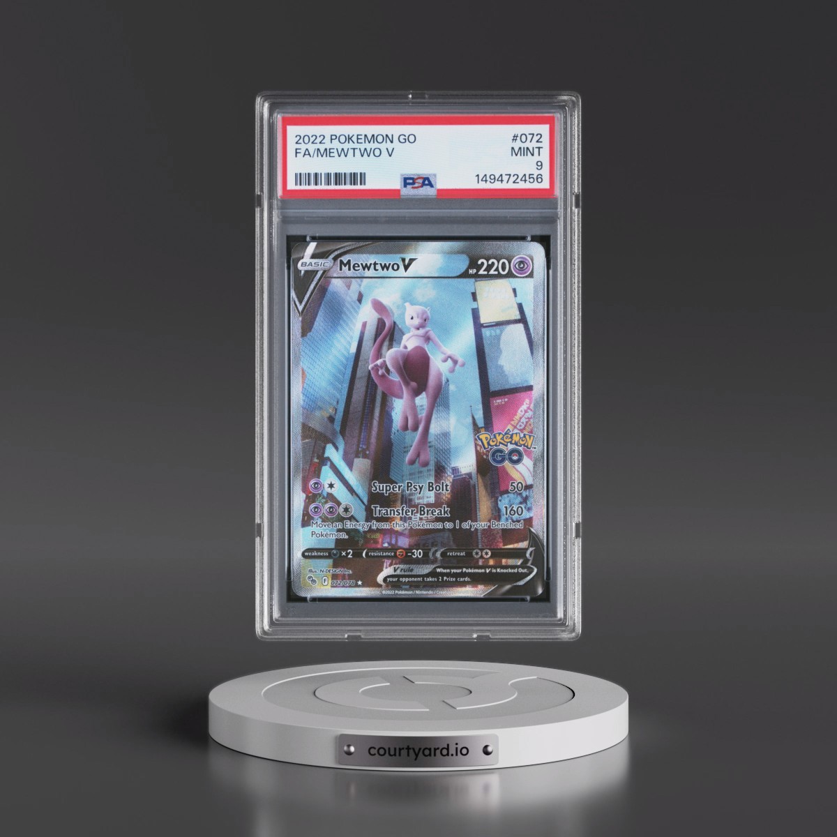 2022 Pokémon Go #072 Mewtwo V - Holo Full Art (PSA 9 MINT)