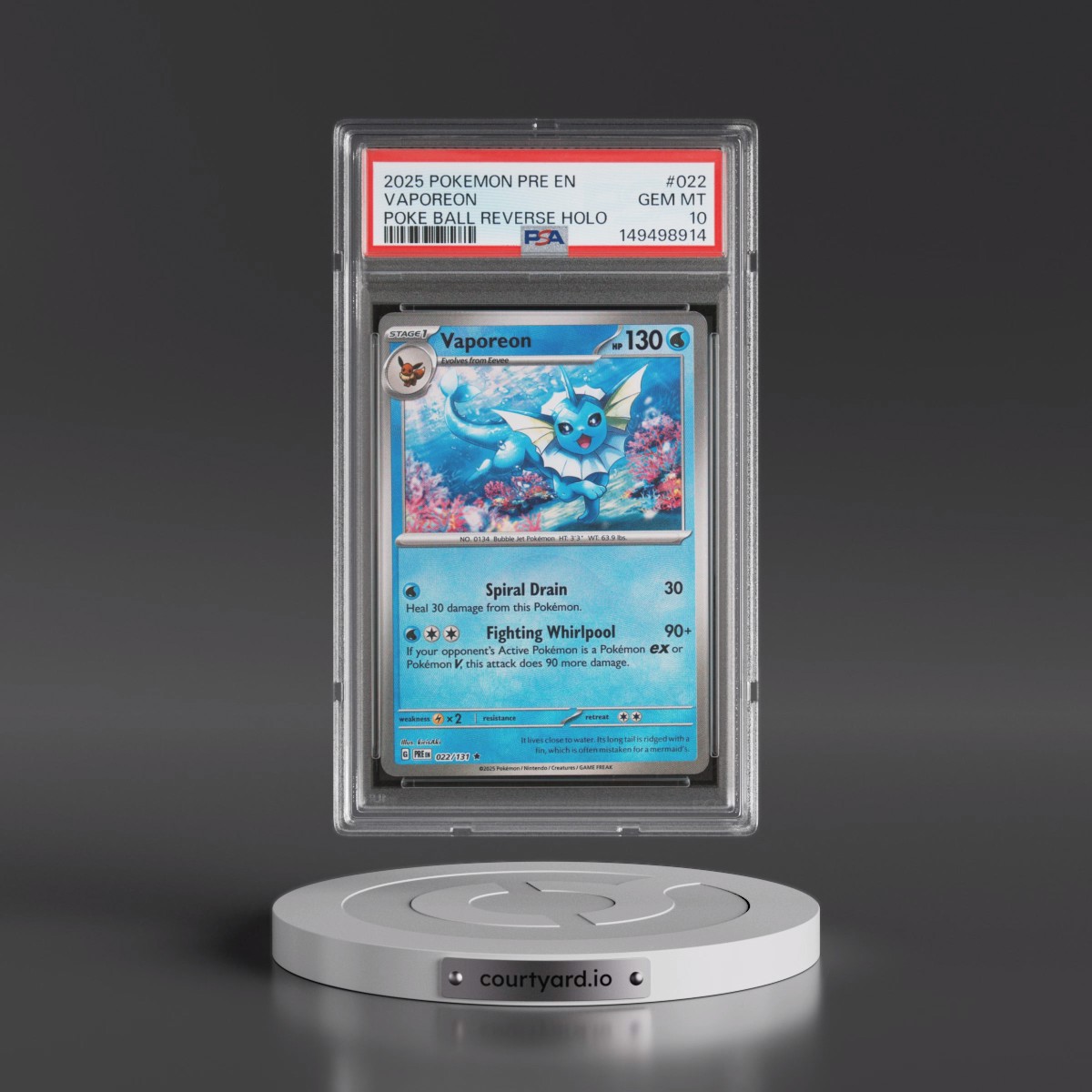 2025 Pokémon Pre EN-Prismatic Evolutions #022 Vaporeon - Reverse Holo Poke Ball (PSA 10 GEM MINT)