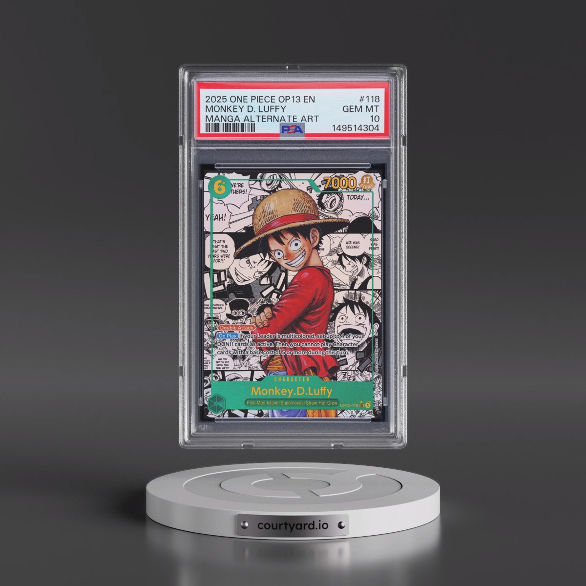 2025 One Piece OP13-Carrying on His Will #118 Monkey D. Luffy - Manga Alternate Art (PSA 10 GEM MINT)