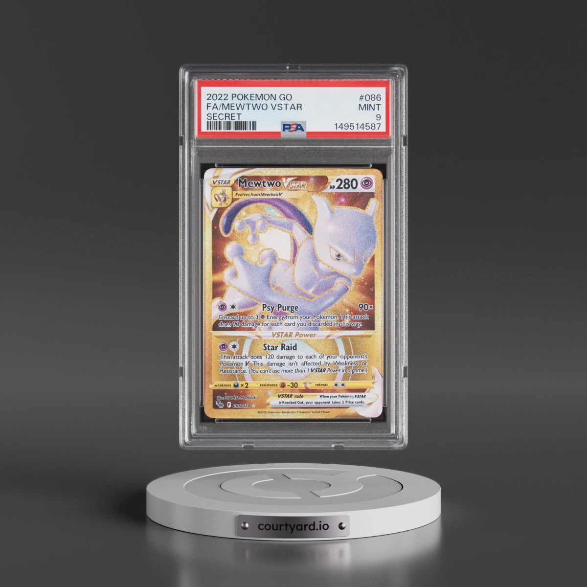 2022 Pokémon Go #086 Mewtwo Vstar - Full Art Secret (PSA 9 MINT)
