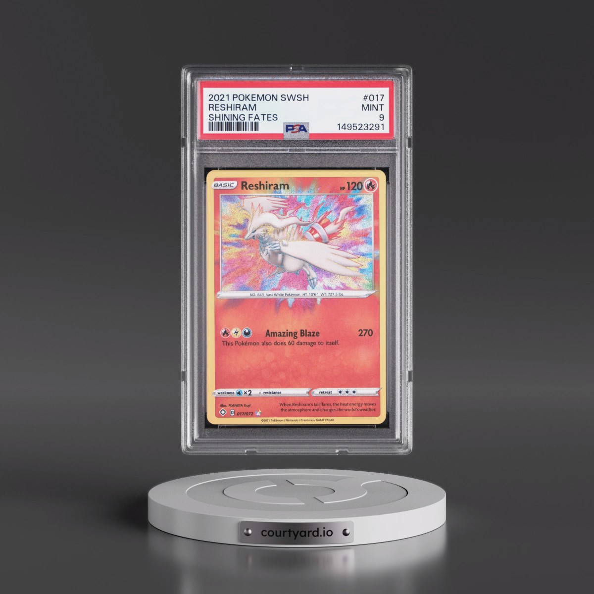 2021 Pokémon Sword & Shield Shining Fates #017 Reshiram (PSA 9 MINT)