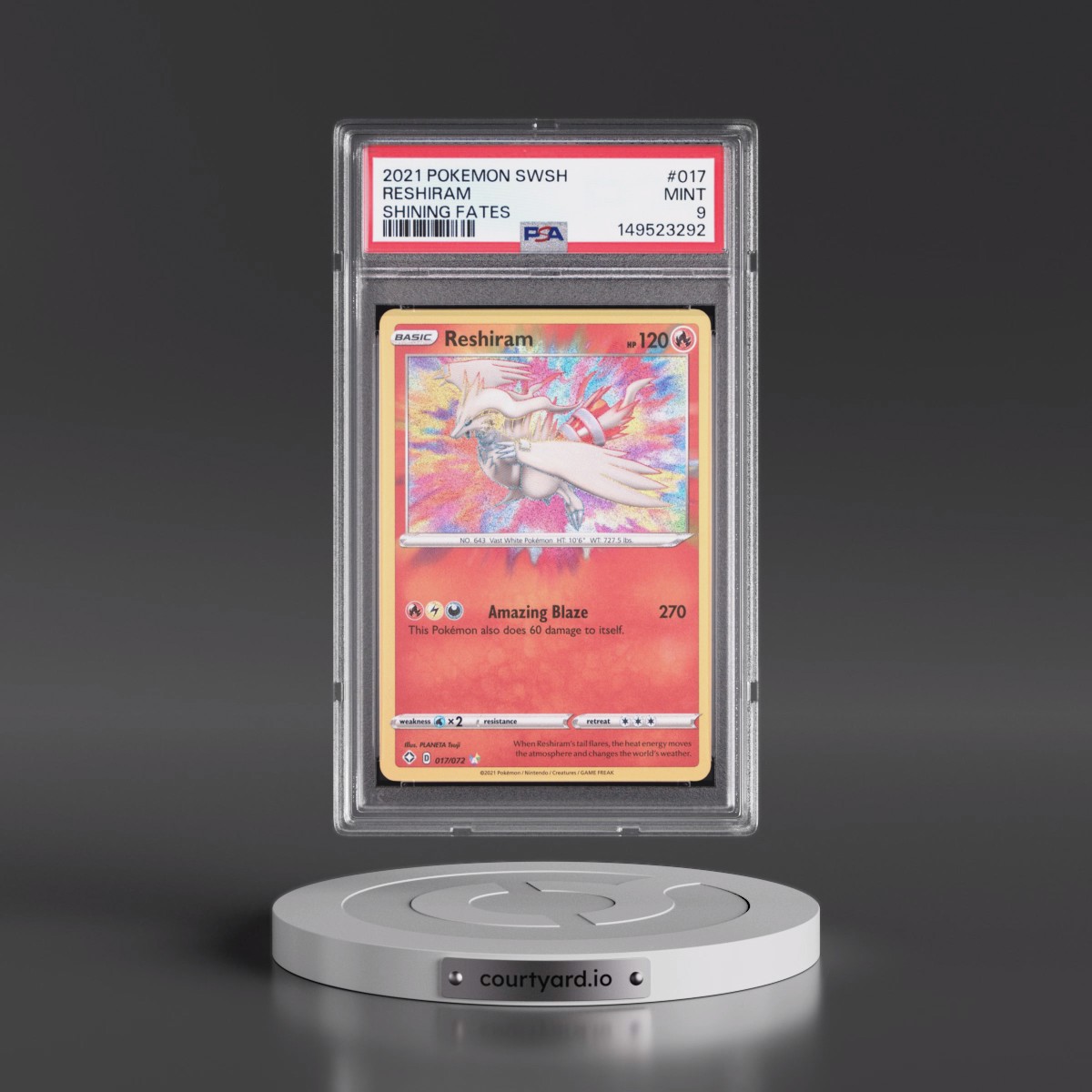 2021 Pokémon Sword & Shield Shining Fates #017 Reshiram (PSA 9 MINT)