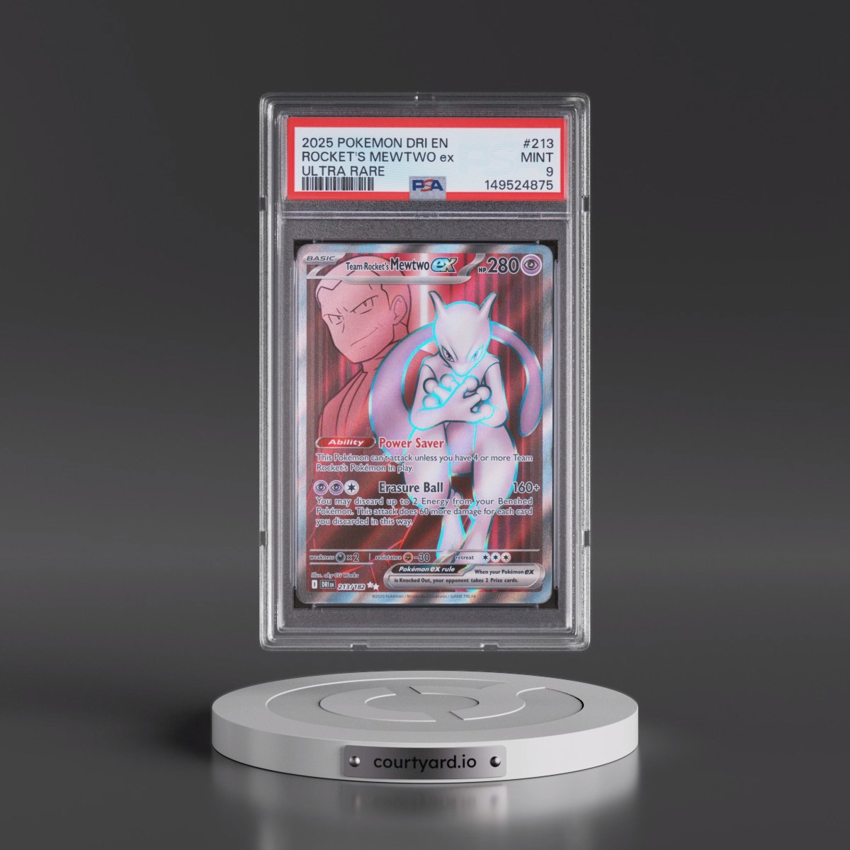 2025 Pokémon Dri EN-Destined Rivals #213 Team Rocket's Mewtwo EX - Holo Ultra Rare (PSA 9 MINT)