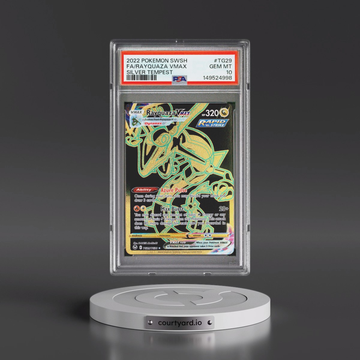 2022 Pokémon Sword & Shield Silver Tempest #TG29 Rayquaza Vmax - Full Art (PSA 10 GEM MINT)