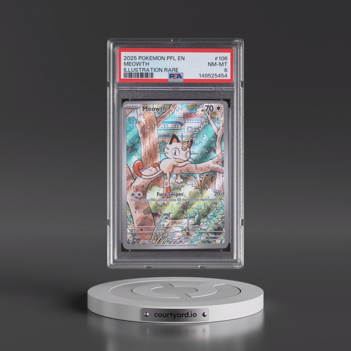 2025 Pokémon Pfl EN-Phantasmal Flames #106 Meowth - Illustration Rare (PSA 8 NM-MT)