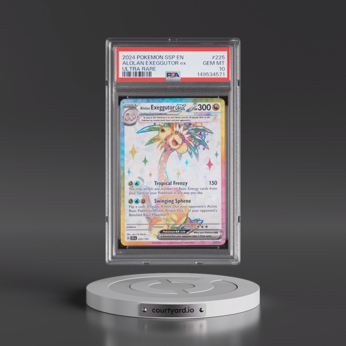 2024 Pokémon Ssp EN-Surging Sparks #225 Alolan Exeggutor EX - Holo Ultra Rare (PSA 10 GEM MINT)