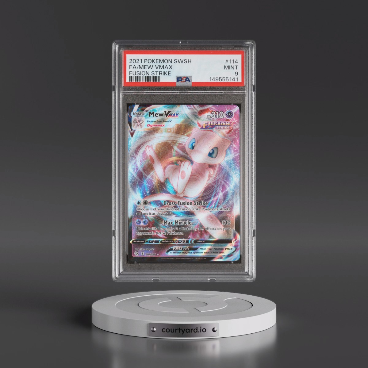2021 Pokémon Sword & Shield Fusion Strike #114 Mew Vmax - Full Art (PSA 9 MINT)