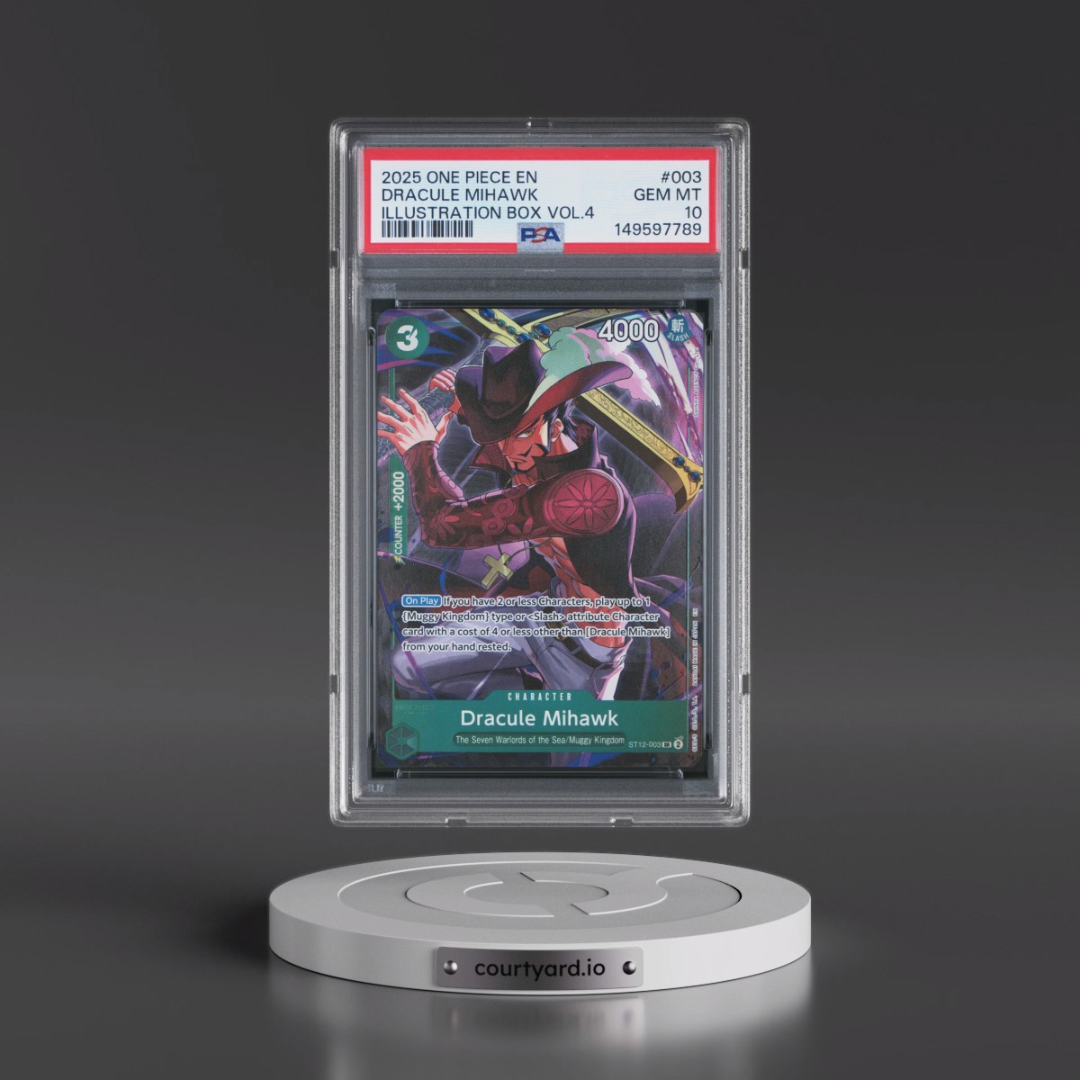2025 One Piece Promos #003 Dracule Mihawk - Illustration Box Vol.4 (PSA 10 GEM MINT)