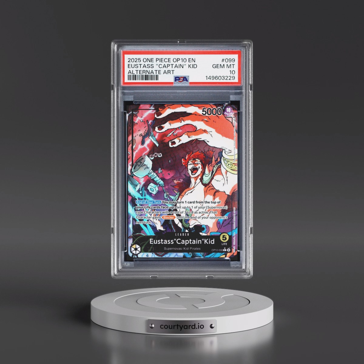 2025 One Piece OP10-Royal Blood #099 Eustass "Captain" Kid - Alternate Art (PSA 10 GEM MINT)