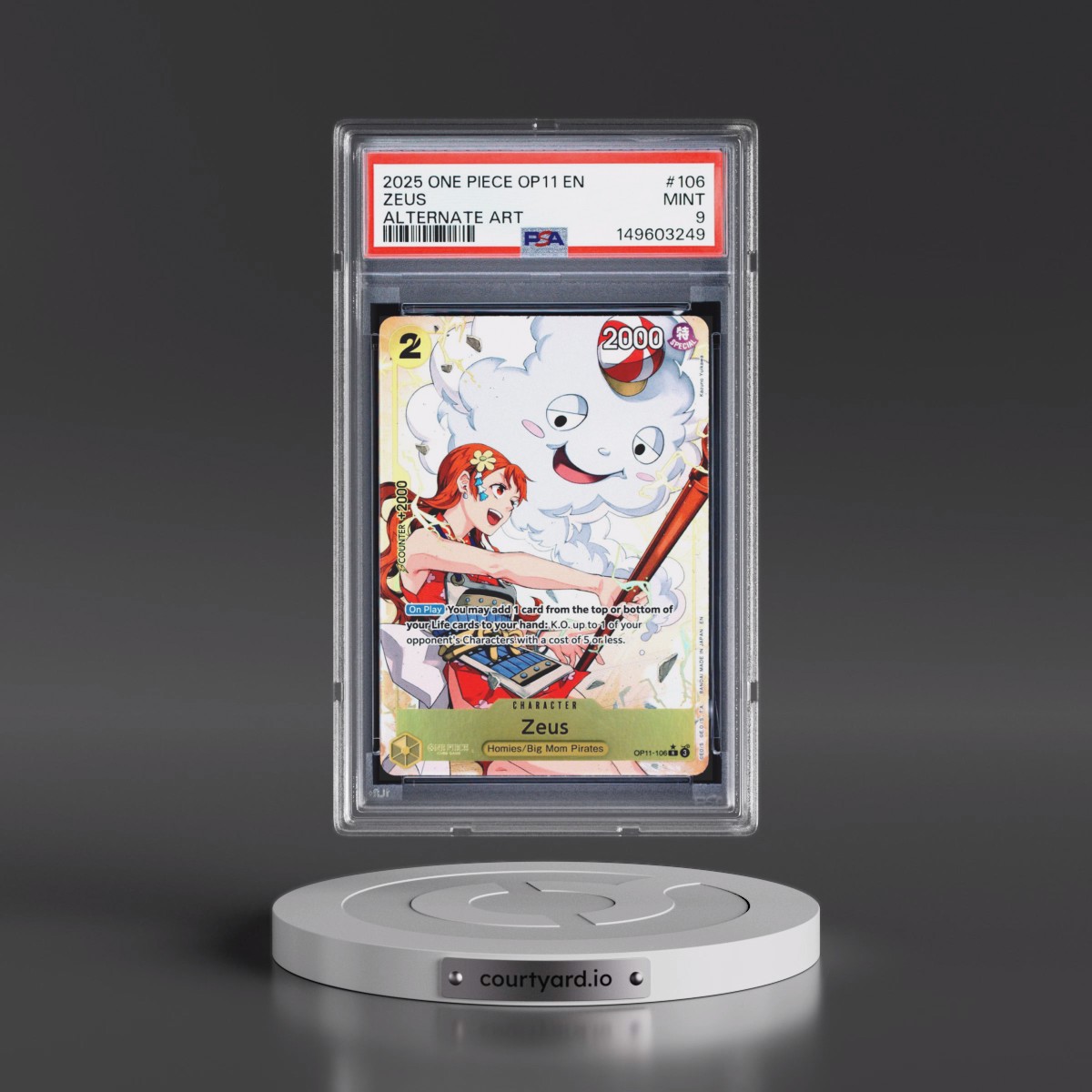 2025 One Piece OP11-A Fist of Divine Speed Zeus - Alternate Art #106 PSA 9