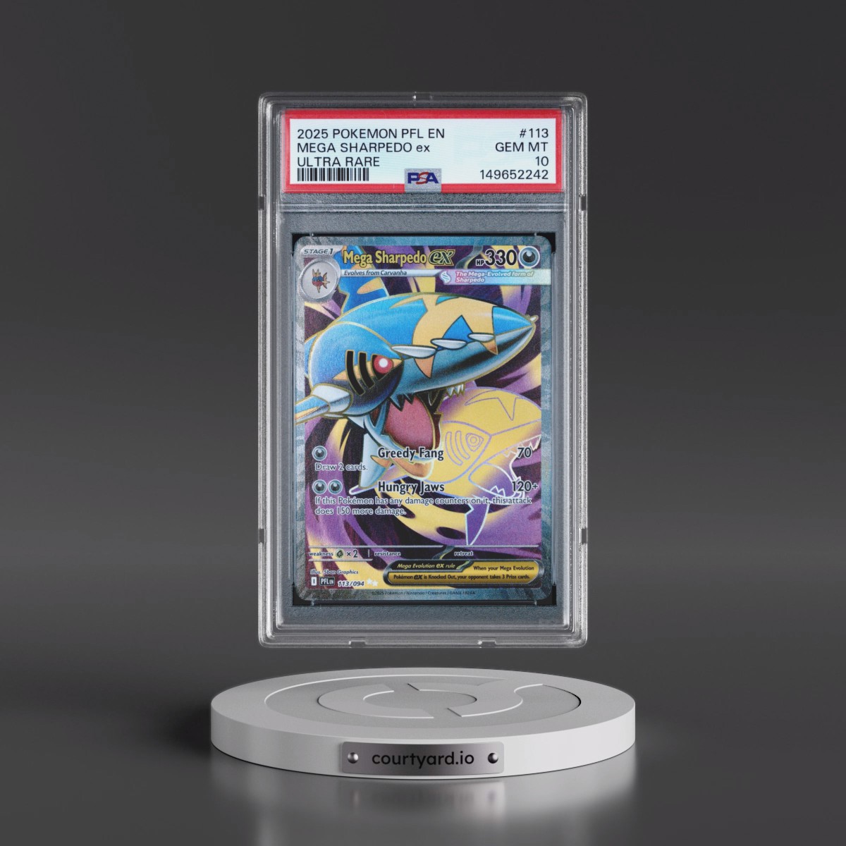 2025 Pokémon Pfl EN-Phantasmal Flames #113 Mega Sharpedo EX - Holo Ultra Rare (PSA 10 GEM MINT)