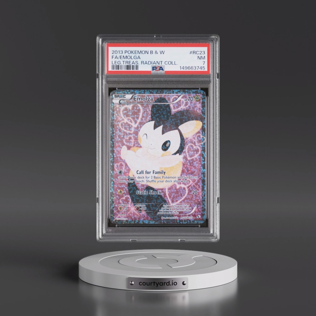 2013 Pokémon Black & White Legendary Treasures Radiant Collection #RC23 Emolga - Full Art (PSA 7 NM)