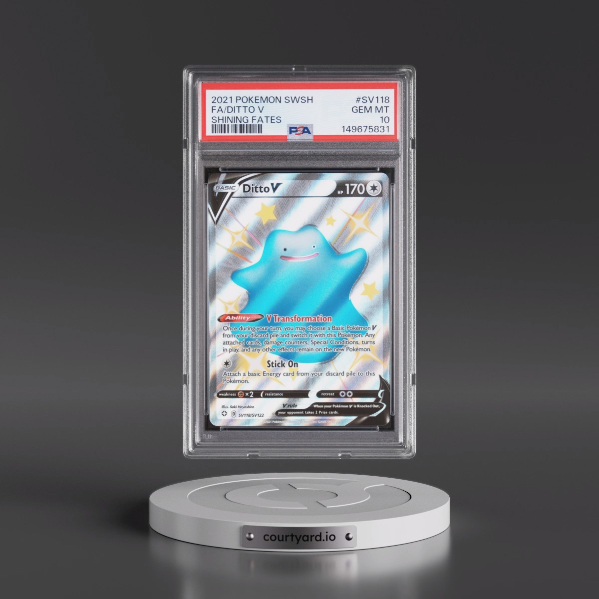 2021 Pokémon Sword & Shield Shining Fates #SV118 Ditto V - Holo Full Art (PSA 10 GEM MINT)