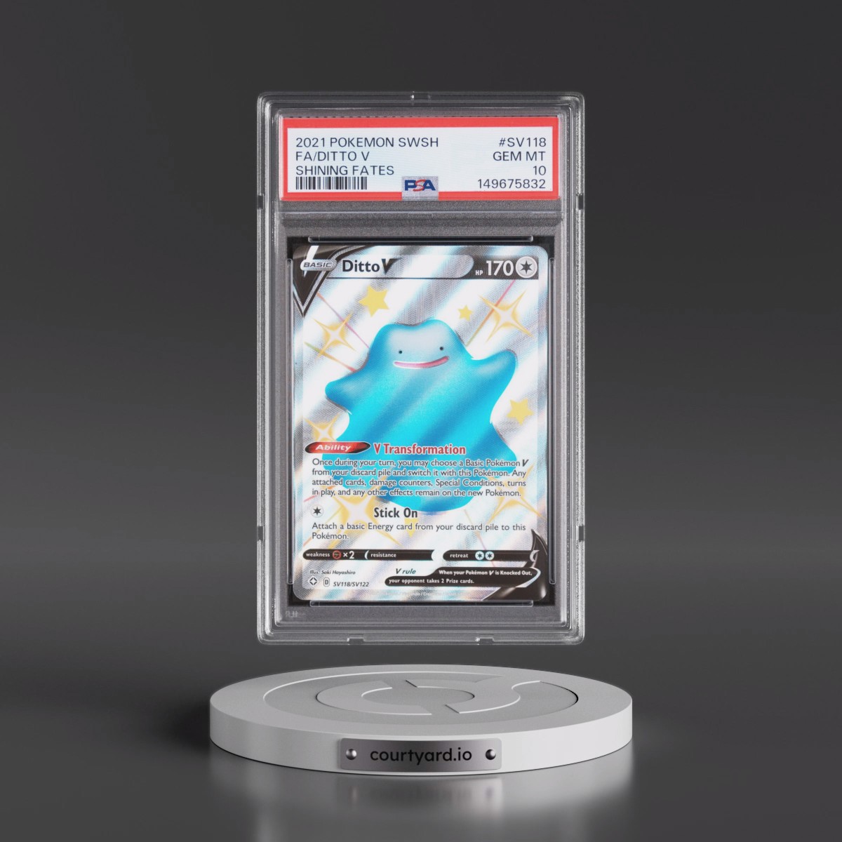 2021 Pokémon Sword & Shield Shining Fates #SV118 Ditto V - Holo Full Art (PSA 10 GEM MINT)