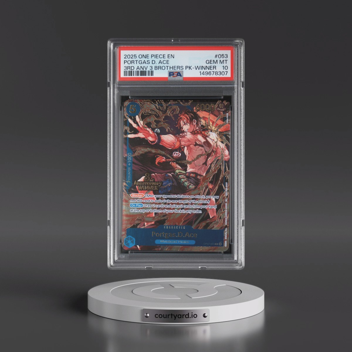 2025 One Piece 3rd Anniversary Tournament 3 Brothers Pack #053 Portgas D. Ace - Winner (PSA 10 GEM MINT)