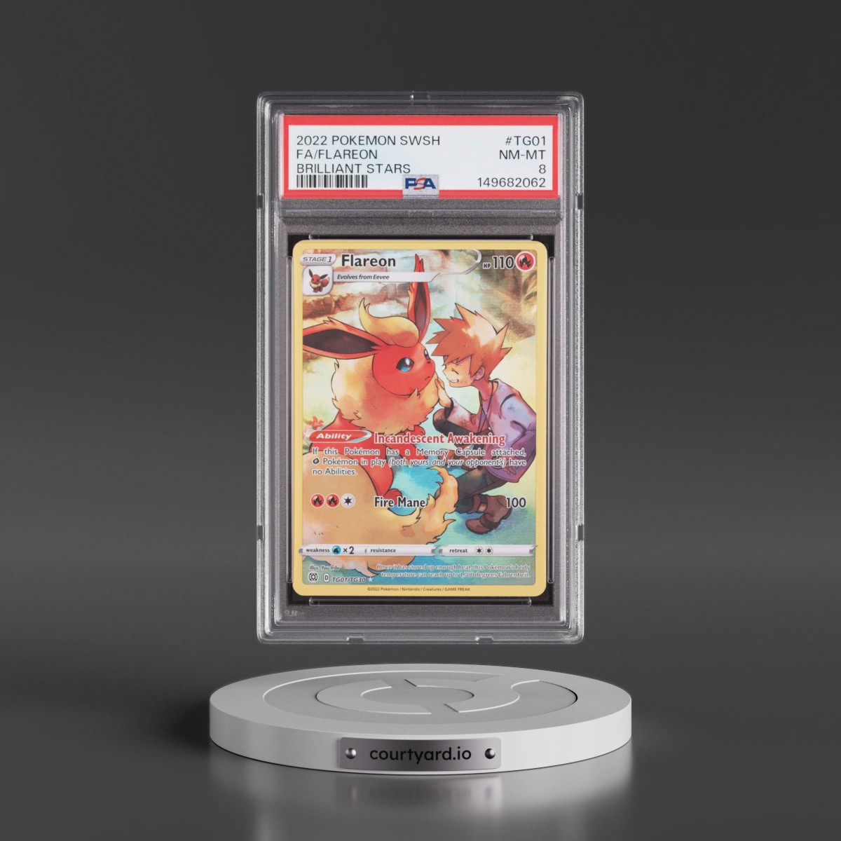 2022 Pokémon Sword & Shield Brilliant Stars #TG01 Flareon - Full Art (PSA 8 NM-MT)