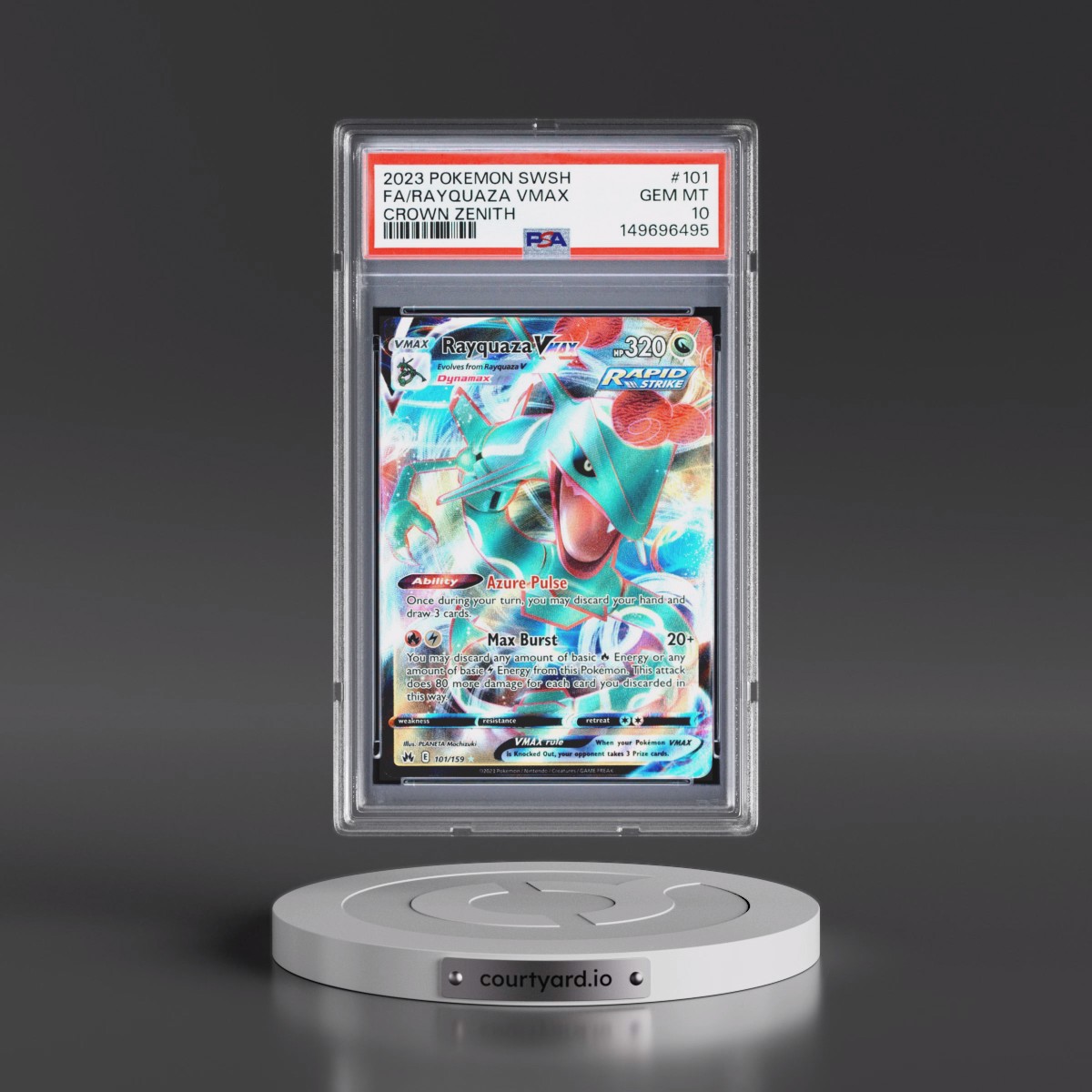 2023 Pokémon Sword and Shield Crown Zenith #101 Rayquaza Vmax - Full Art (PSA 10 GEM MINT)