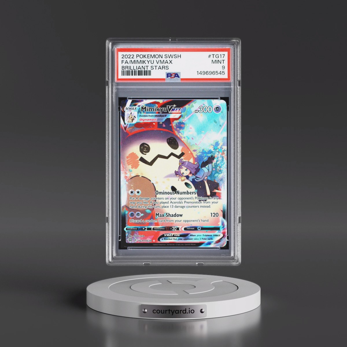 2022 Pokémon Sword & Shield Brilliant Stars #TG17 Mimikyu Vmax - Full Art (PSA 9 MINT)