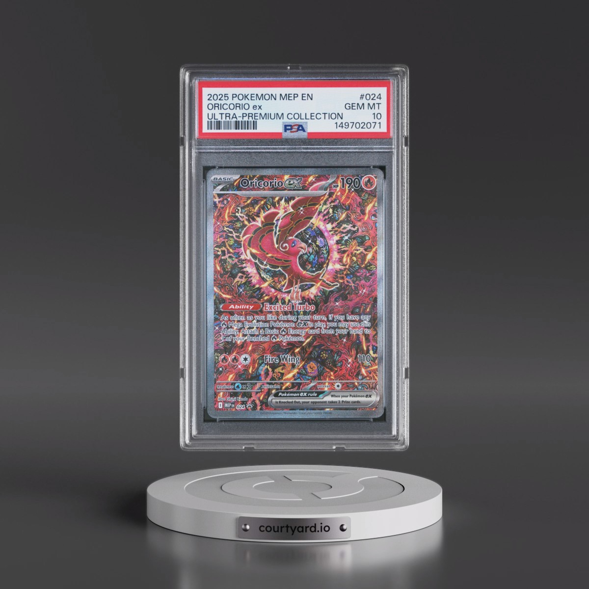 2025 Pokémon Mep EN-Me Black Star Promo #024 Oricorio EX - Holo Mega Charizard X EX Ultra-Premium Collection (PSA 10 GEM MINT)
