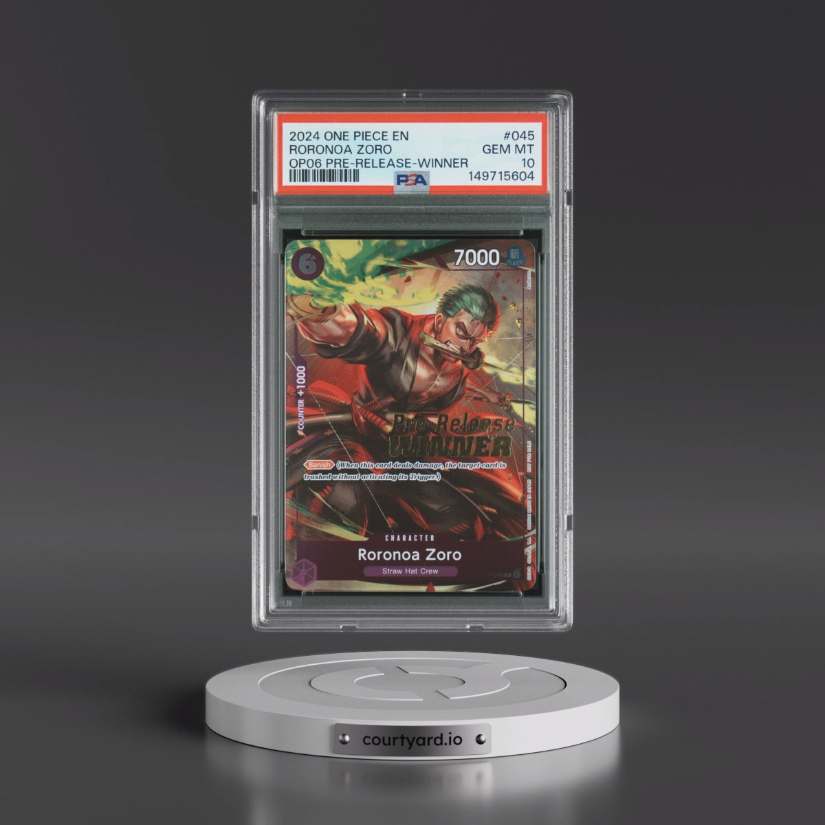 2024 One Piece Promos #045 Roronoa Zoro - Wings of the Captain Pre-Release-Winner (PSA 10 GEM MINT)