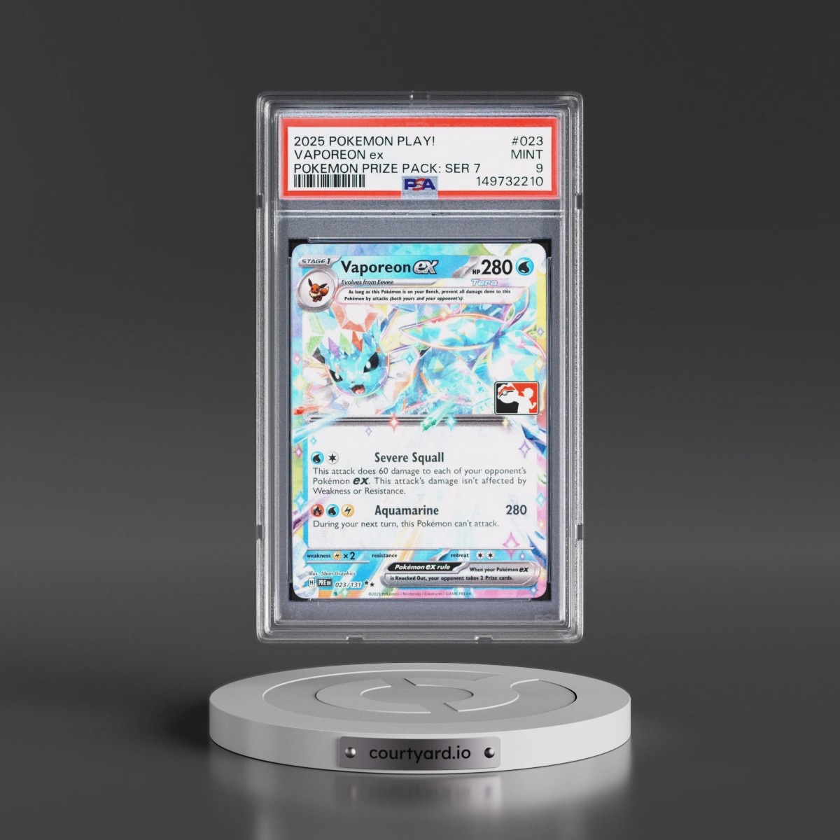 2025 Pokémon Play! Pokémon Prize Pack: Series 7 #023 Vaporeon EX - Holo (PSA 9 MINT)