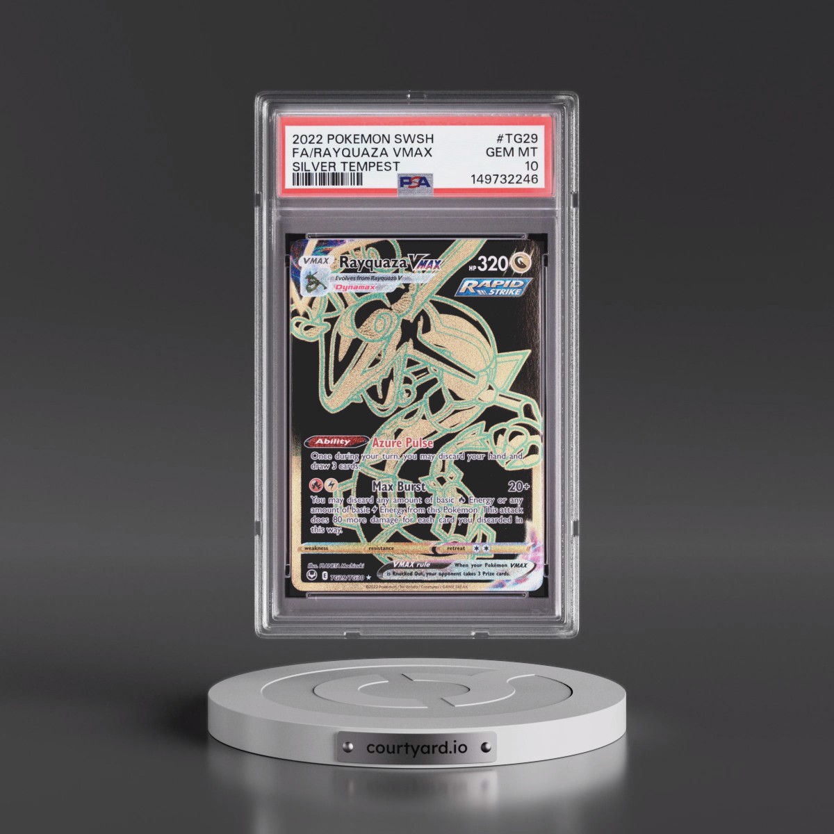 2022 Pokémon Sword & Shield Silver Tempest #TG29 Rayquaza Vmax - Full Art (PSA 10 GEM MINT)
