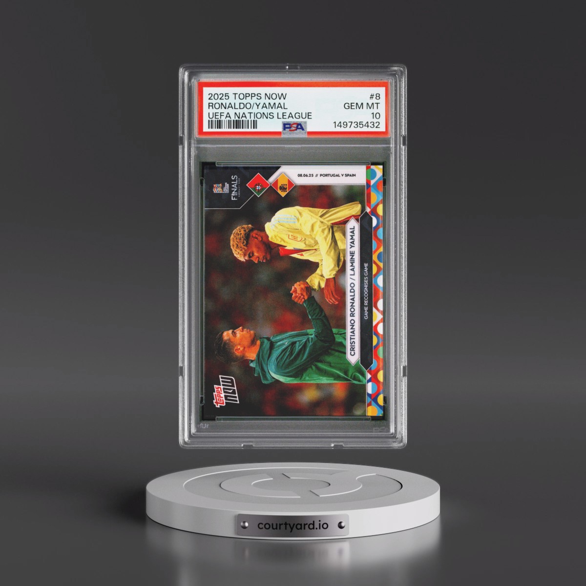2025 Topps Now UEFA Nations League #8 Cristiano Ronaldo/Lamine Yamal (PSA 10 GEM MINT)
