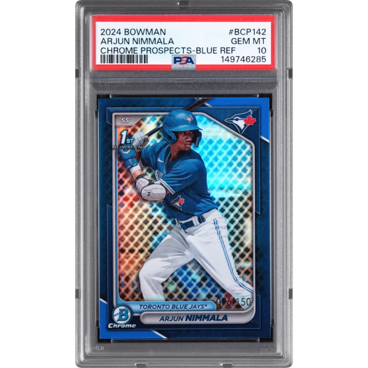 2024 Bowman Chrome Prospects #BCP142 Arjun Nimmala - Blue Refractor (PSA 10 GEM MINT)