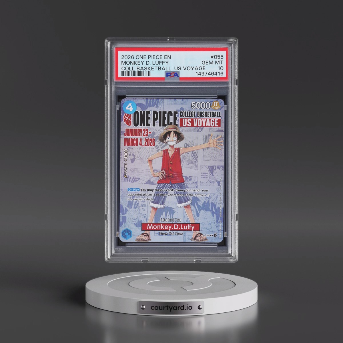 2026 One Piece Promos #055 Monkey D. Luffy - One Piece College Basketball: US Voyage (PSA 10 GEM MINT)