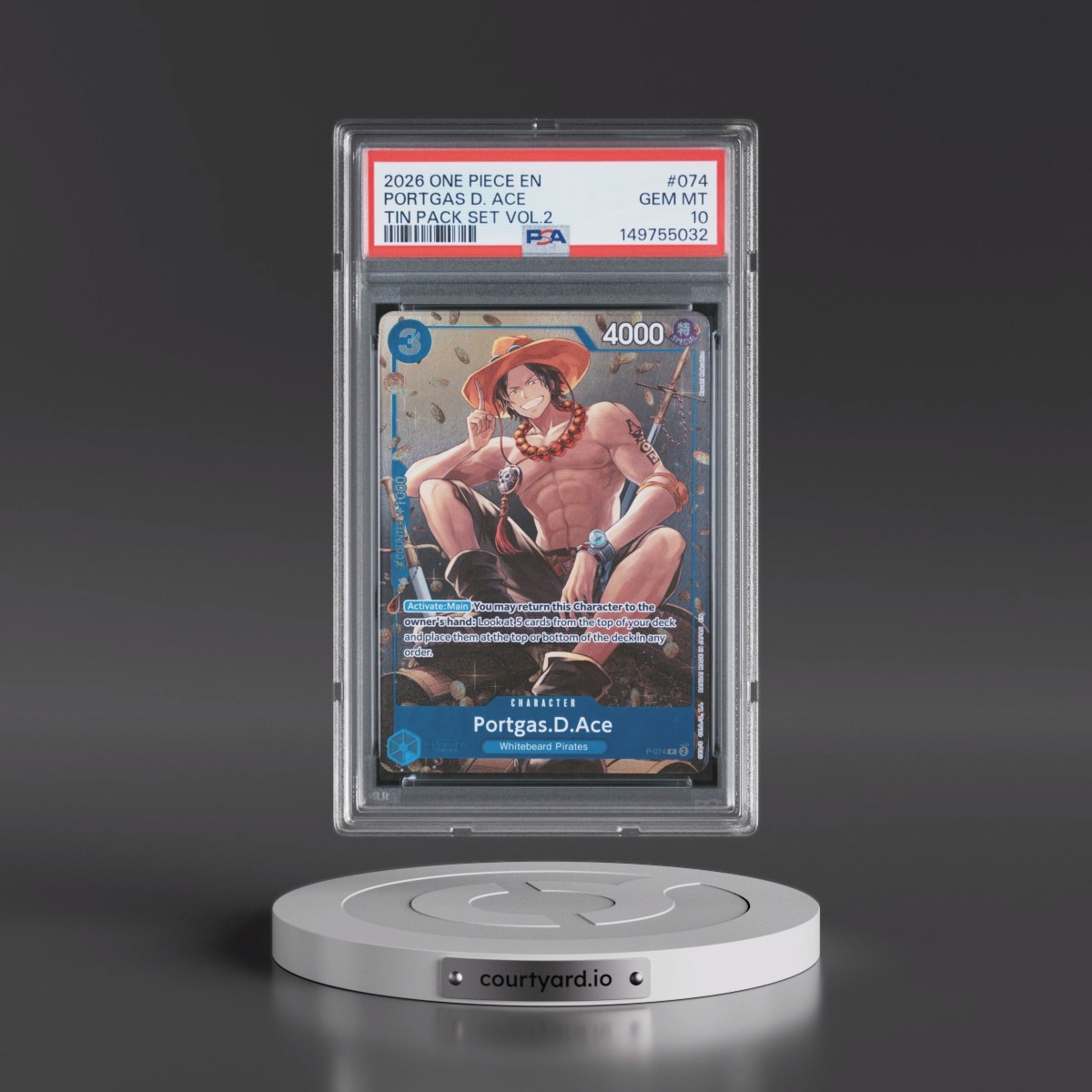 2026 One Piece Promos #074 Portgas D. Ace - Tin Pack Set Vol.2 (PSA 10 GEM MINT)