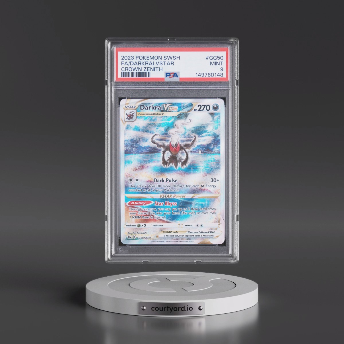 2023 Pokémon Sword and Shield Crown Zenith #GG50 Darkrai Vstar - Full Art (PSA 9 MINT)