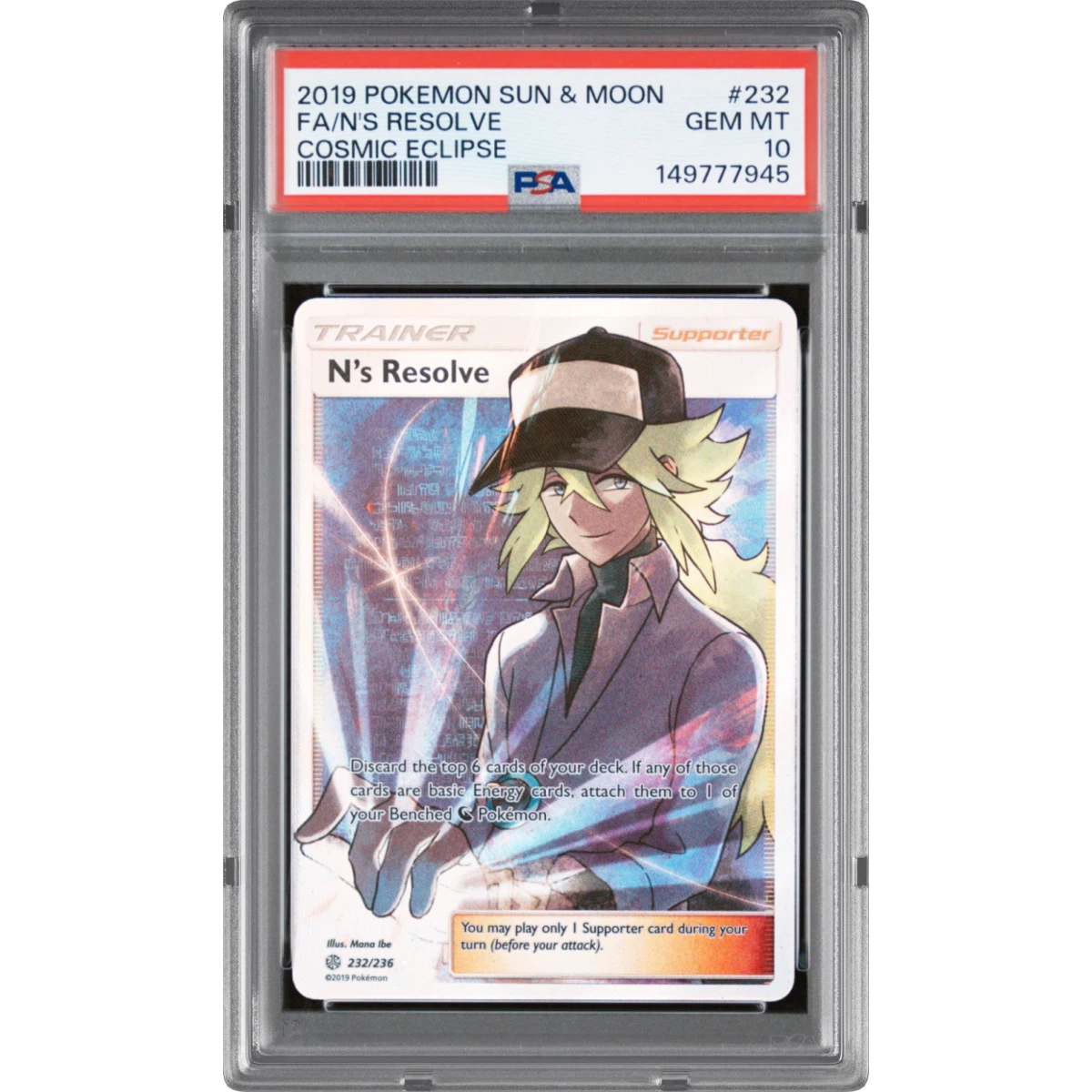2019 Pokémon Sun & Moon Cosmic Eclipse #232 N's Resolve - Full Art (PSA 10 GEM MINT)