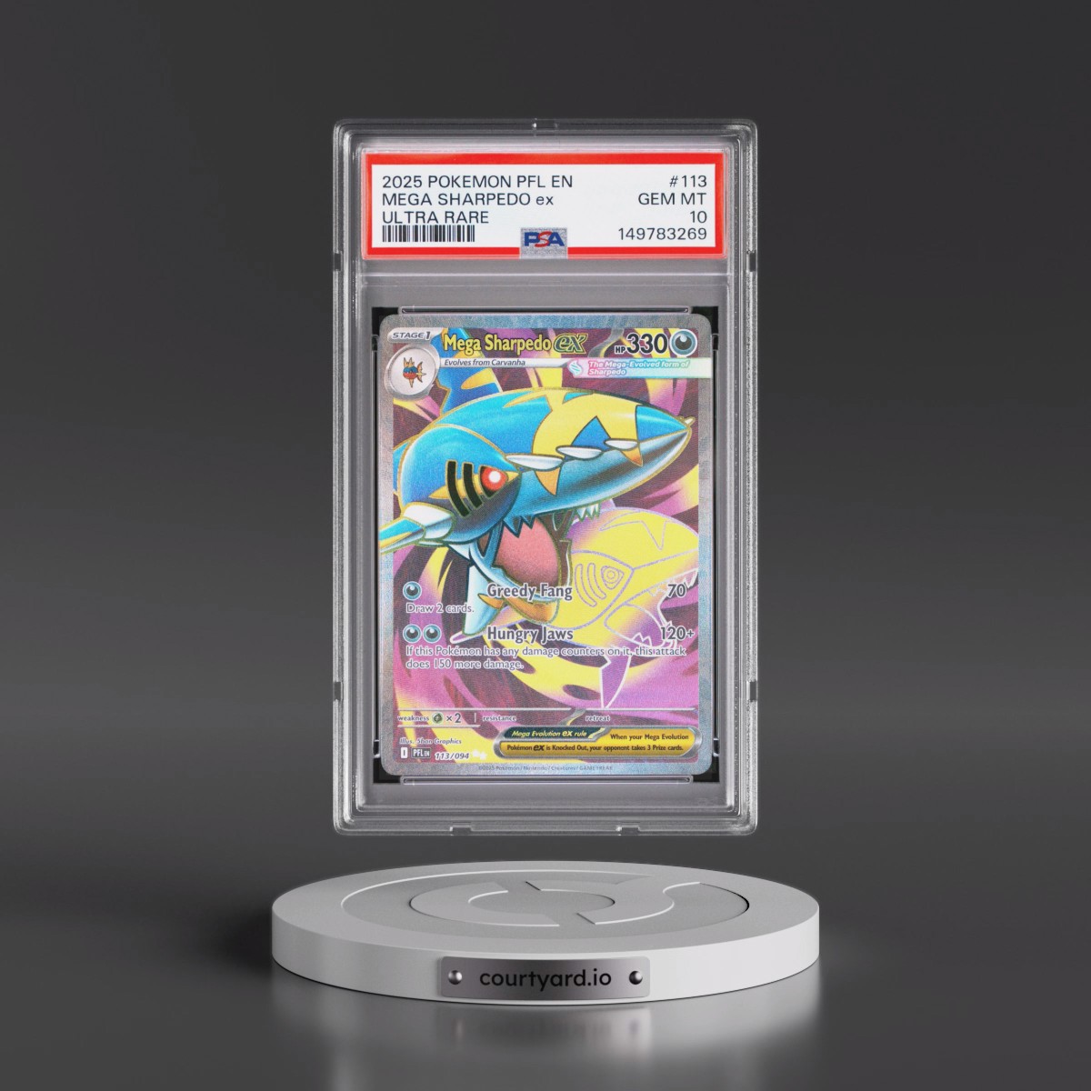 2025 Pokémon Pfl EN-Phantasmal Flames #113 Mega Sharpedo EX - Holo Ultra Rare (PSA 10 GEM MINT)