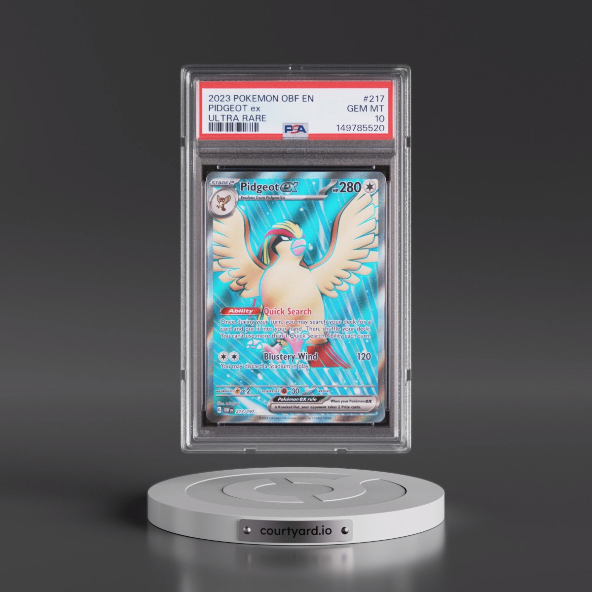 2023 Pokémon Obf EN-Obsidian Flames #217 Pidgeot EX - Holo Ultra Rare (PSA 10 GEM MINT)